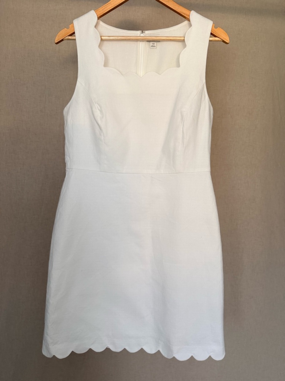 J.Crew White Scalloped Dress Size 10 | Structured Cotton, Lined, Tailored Shift - Picture 2 of 11